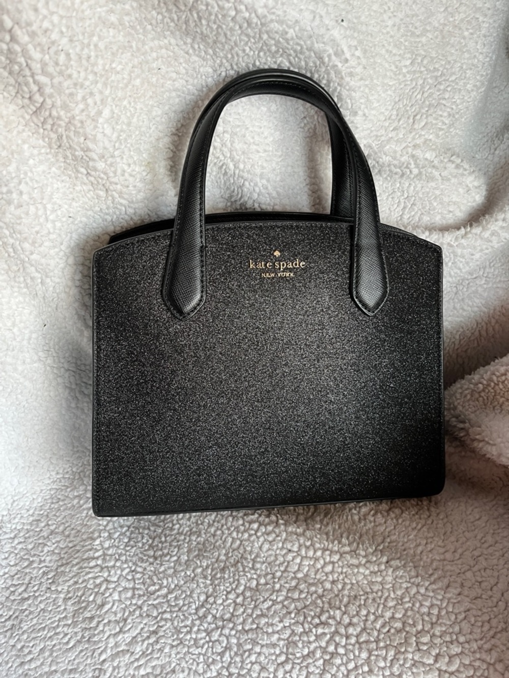 kate spade New York Black Glitter Dome Satchel with Gold Logo